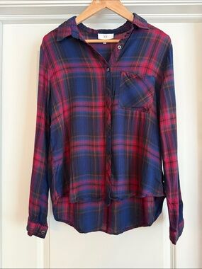 NSR Navy & Red Plaid Lightweight Button-Down Shirt